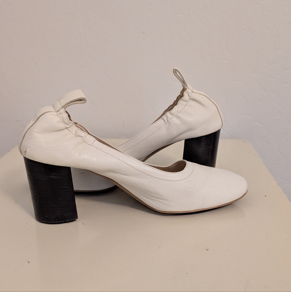 Everlane White Leather Block Heel Shoes